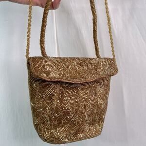 Vintage Gold Beaded Evening Handbag